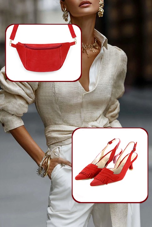 Dress slingback heels in scarlet red leather with medium spool heels and pointed toe - Top view